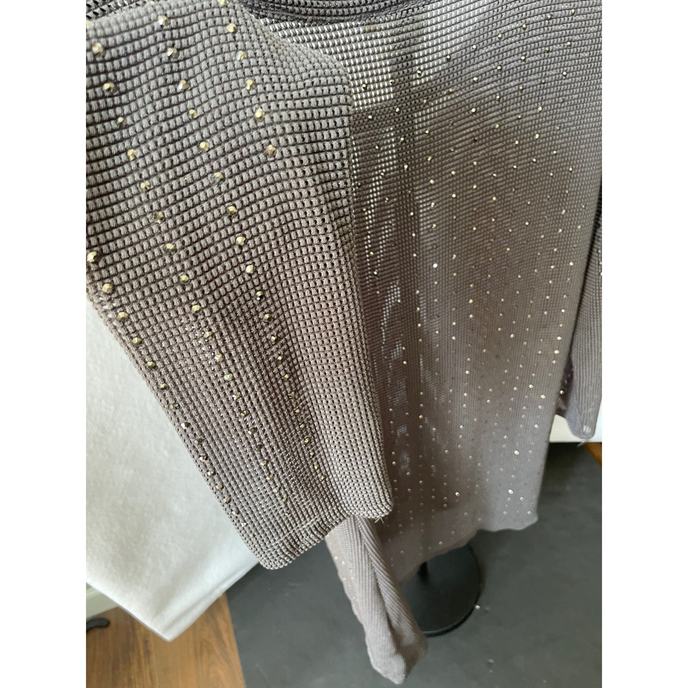 QR Fashion Apparel Rhinestone Open Knit High Low Tunic Top Gray SM - Picture 3 of 9